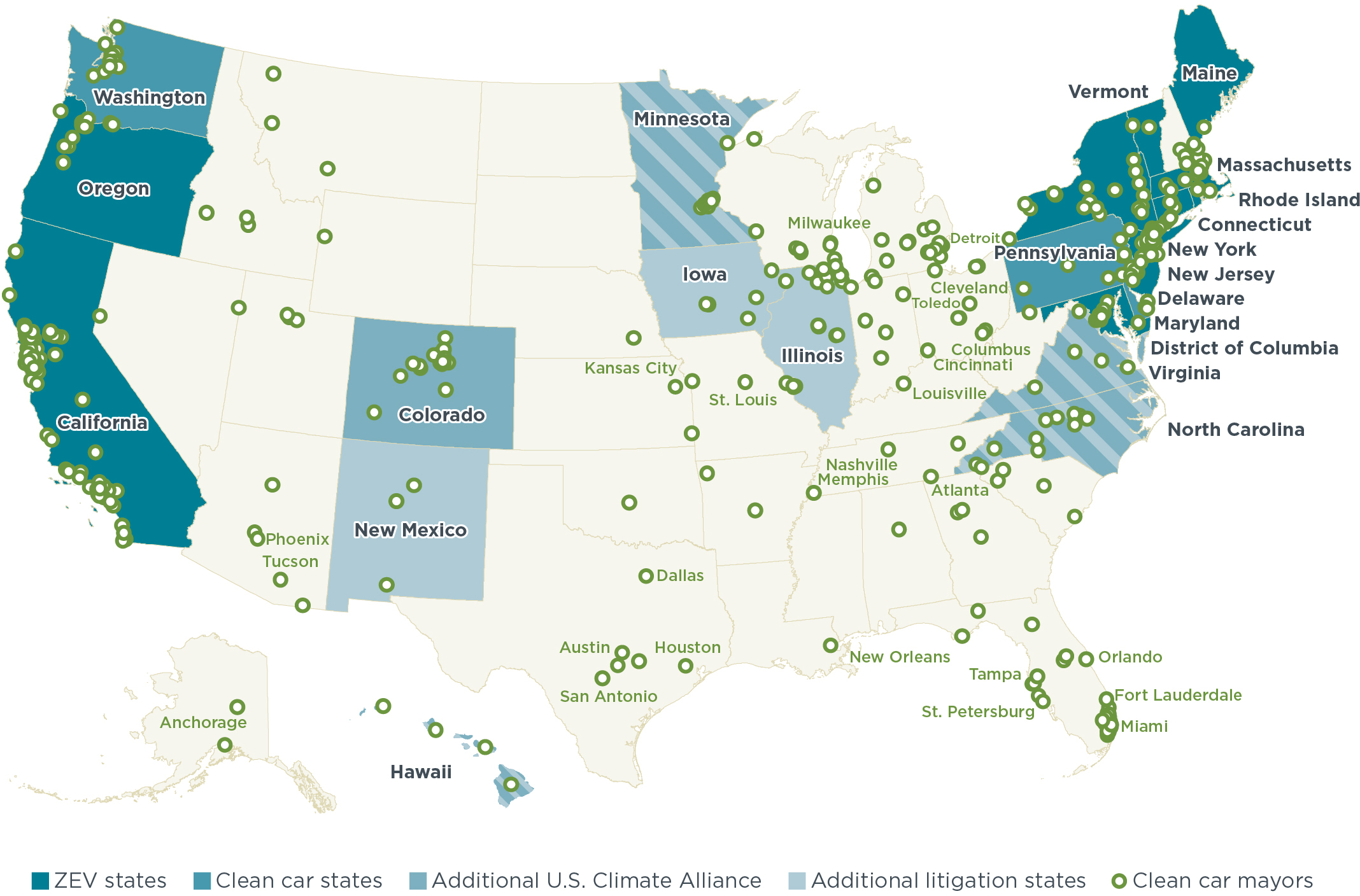 States and cities opposing rollback of clean car standards